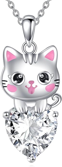 Bat/Cow/Cat/Bunny Necklace 925 Sterling Silver Heart Animal Pendant Necklace for Women