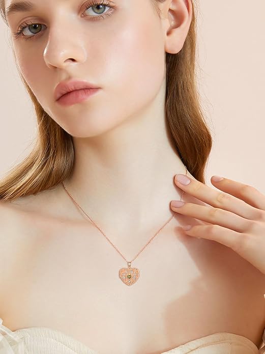 Round/Heart/Oval Shape Locket Necklace That Holds Pictures 925 Sterling Silver Personalized Birthstone Photos Engraved Locket Pendant Birthday Memorial Jewelry Gift for Women