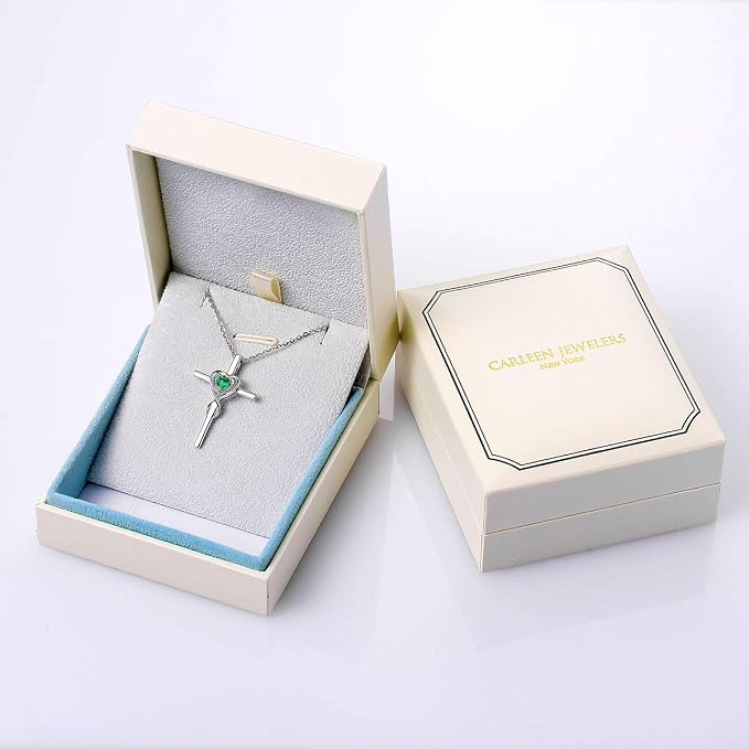 FANCIME Birthstone Cross Necklace for Women Birthstone Necklace Heart Infinity Cross Pendant Necklace Fine Jewelry Christmas Birthday Holiday Gifts for Her, 16"+2" Inches