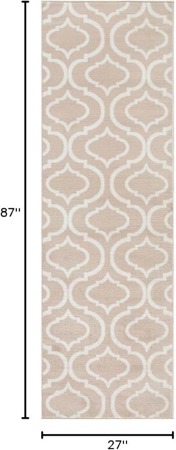 Nourison Home Jubilant Trellis Beige 2'3" x 7'3" Area -Rug, Easy -Cleaning, Non Shedding, Bed Room, Living Room, Dining Room, Kitchen (2x7)