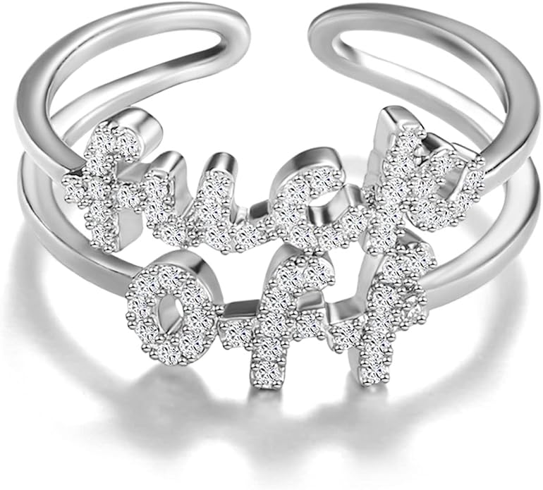 MOROTOLE Women Statement Letters Personalized Ring 18K Gold Plated Open Rings Hypoallergenic Cubic Zirconia Adjustable Rings for Women