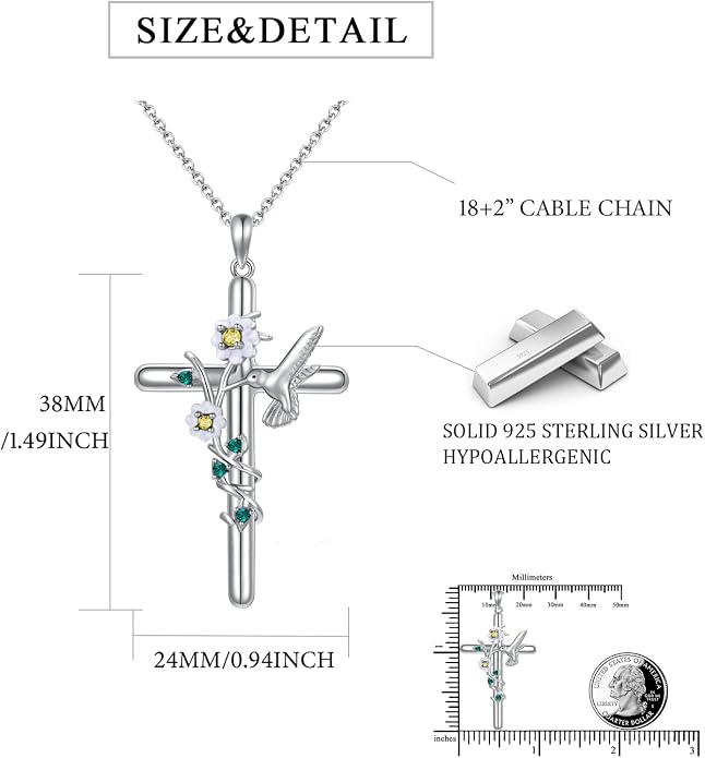 Cross Necklace for Women 925 Sterling Silver I Love You Necklace Religious Jewelry with Gift Box for Mother Daughter