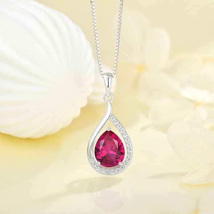 Teardrop Birthstone Necklace for Women 925 Sterling Silver White/Yellow Gold Plated Cubic Zirconia Pendant Necklace Jewelry for Her
