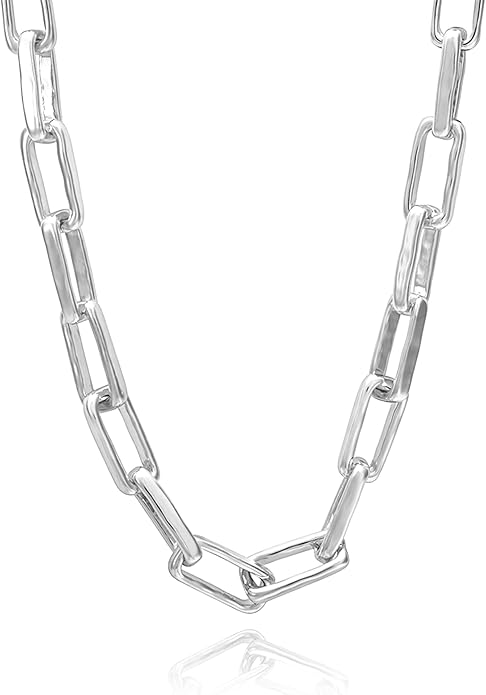 COBI Paperclip Chain Necklace for Women,Beaded Necklace,18K Gold /925 Sterling Silver Plated,Chunky Link Chain Necklace for Daily Wear,Ideal Gift for Her 17"