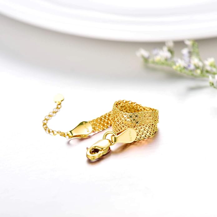 SISGEM 18k Gold Mesh-Link Chain Anklets for Women, Ankle Jewelry Bracelets Gifts for Her (2.9 mm, 8.0-9.3 Inch)