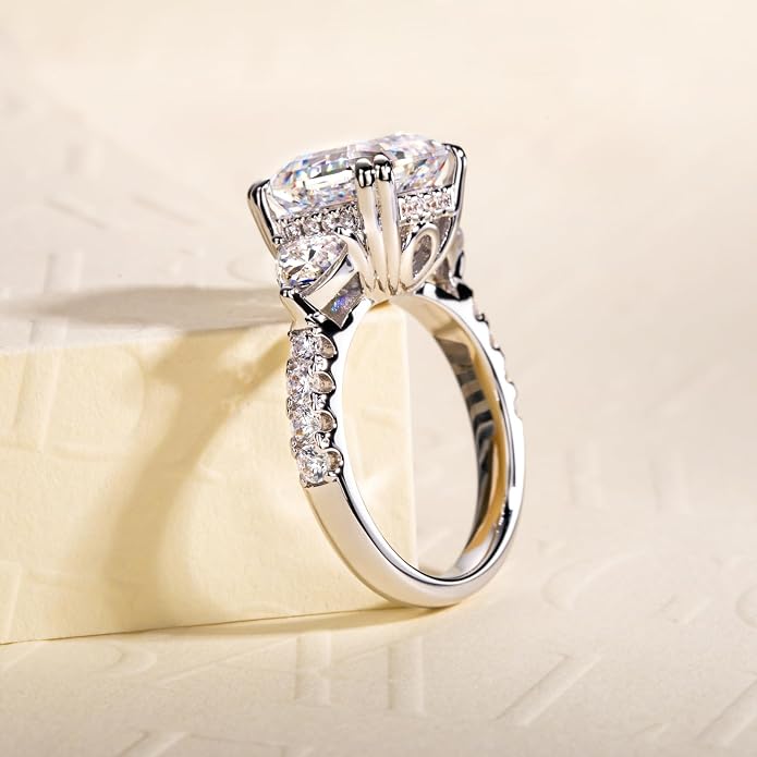 3ct-7ct Cubic Zirconia 3 Stones Engagement Rings 5A Grade Simulated Diamond Cushion Cut/Emerald Cut/Asscher Cut/Heart Cut CZ Anniversary Promise Wedding Rings for Women