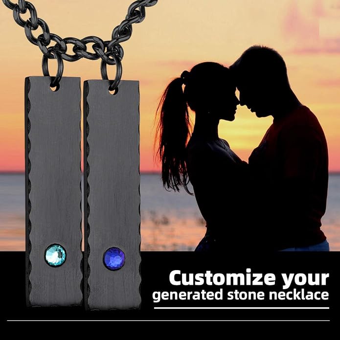 GOLDCHIC JEWELRY Personalized Birthstone Name Necklaces for Men Women, Engraved Family Names Necklace with Birthstone Vertical Bar Necklace, Pendant for Husband/Father/Grandma/Wife Birthday Gifts