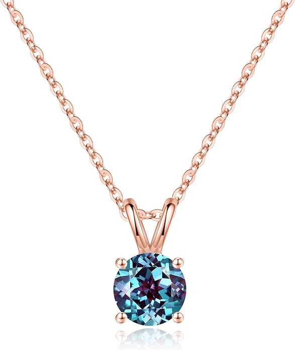 SMILEST Birthstone Necklaces for Women Mom Wife, 1ct Sparkle Round Cut Birthstone Pendant 925 Sterling Silver Necklace Anniversary Birthday Gifts for Women Mom Wife Friend