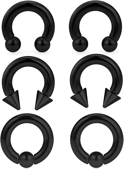 00G 0G 2G 4G 6G 8G 10G 12G 14G 16G Septum Rings Silver Black Surgical Steel Heavy Gauges Earrings Stretching kit Eyebrow Lip Septm Nose Rings Helix Tragus Daith Rook Earrings Hoops 10mm-19mm