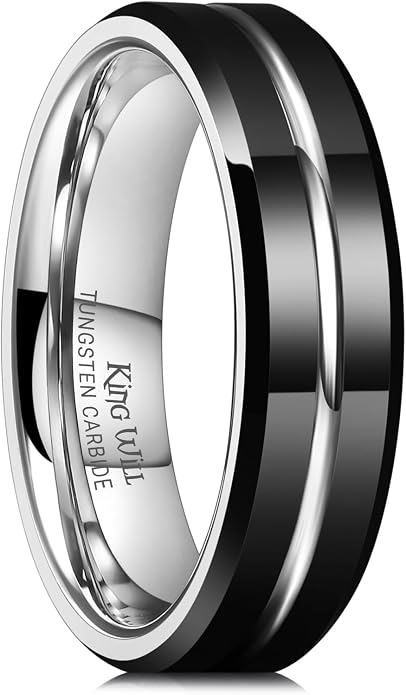 King Will Tungsten Carbide Wedding Band for Men Women-6/8/10mm Width Multicolor Available with Grooved Center Wedding Ring Suitable for Work, Gym Comfort Fit Size 4-16