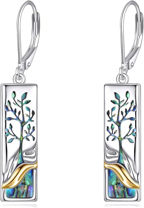 Mountain/Pine Tree/Tree of Life/Dragonfly Earrings for Women 925 Sterling Silver Abalone Tree of Life Dangle Drop Earrings Nature Jewelry Gifts for Mom Sister Daughter