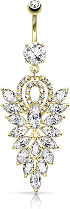 Pierced Owl - 14GA Stainless Steel CZ Crystal Cluster Fancy Chandelier Dangling Belly Button Ring