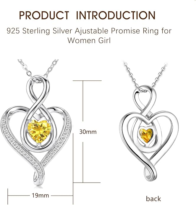 Birthstone Necklace for Women Heart Necklace S925 Sterling Silver Infinity Love Birthday Gifts for Mom Women Wife Girlfriend