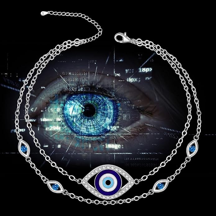 Evil Eye Anklet Sterling Silver Infinity Lotus Flower Evil Eye Anklets for Women Ankle Bracelets Turkish Blue Eyes Protection Chain Jewelry