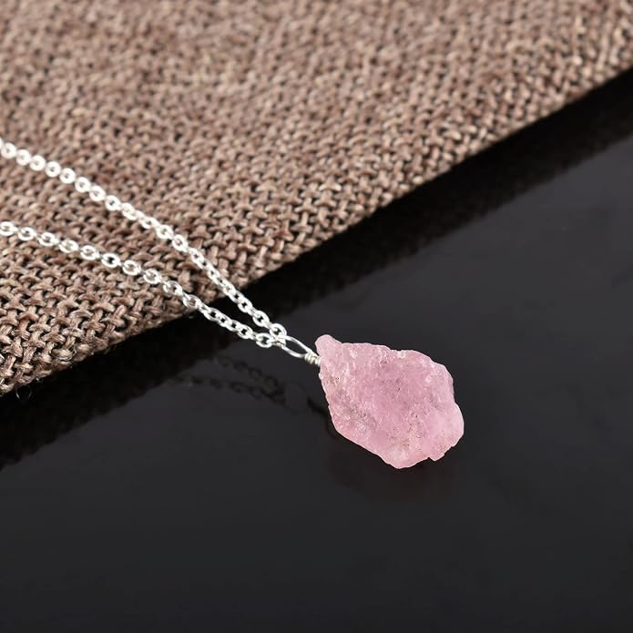 Raw Gemstone Dainty Pendant Necklace for Women, Natural Birthstone Handmade Jewelry, Healing Chakra Crystal, Silver Plated Chain 18" Birthday Gift for Her