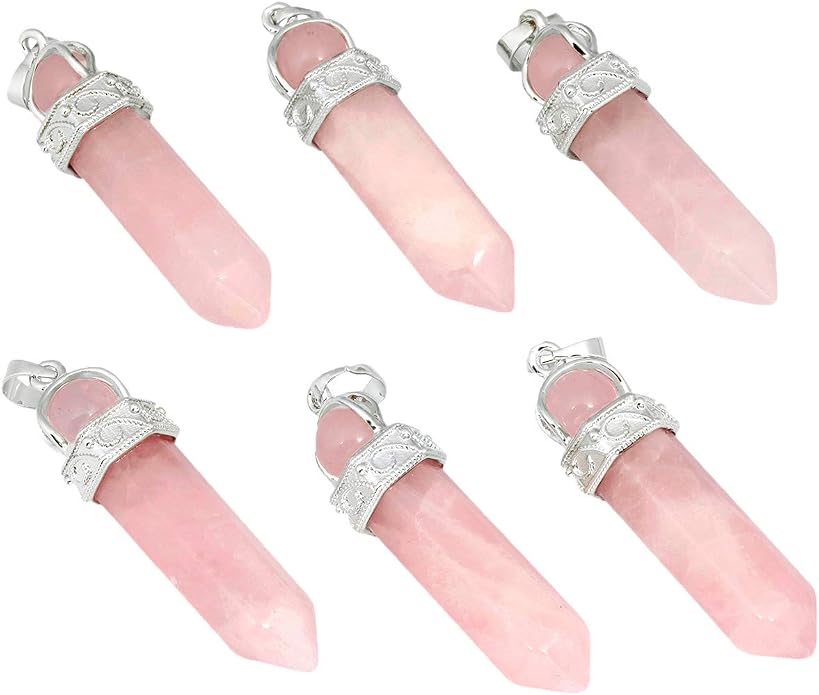 TUMBEELLUWA Crystal Point Necklaces Hexagonal Prism Stone Pendants with Chain Healing Jewelry Pack of 2