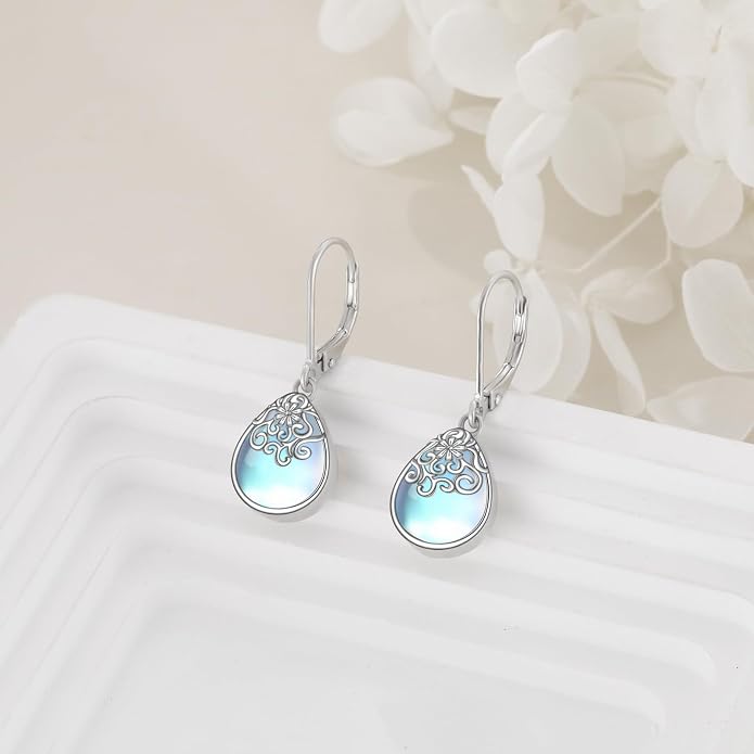 POPLYKE Celtic Filigree Teardrop Drop Dangle Earrings Sterling Silver Leverback Earrings Jewelry for Women