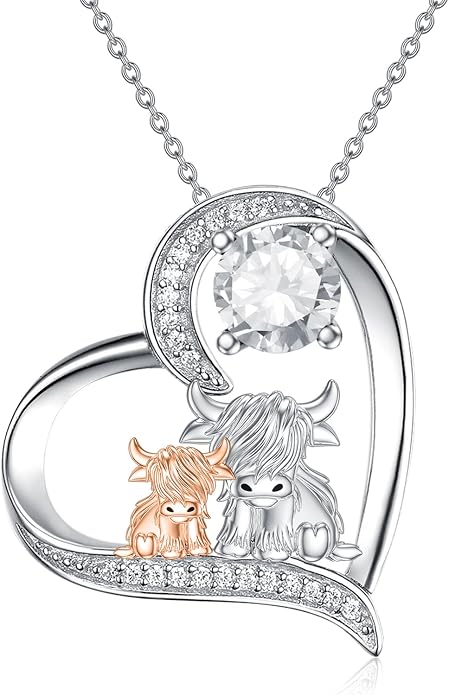 Highland Cow Gifts for Women 925 Sterling Silver Highland Cow Birthstone Necklace Fluffy Cow Jewelry Gifts Birthday Christmas