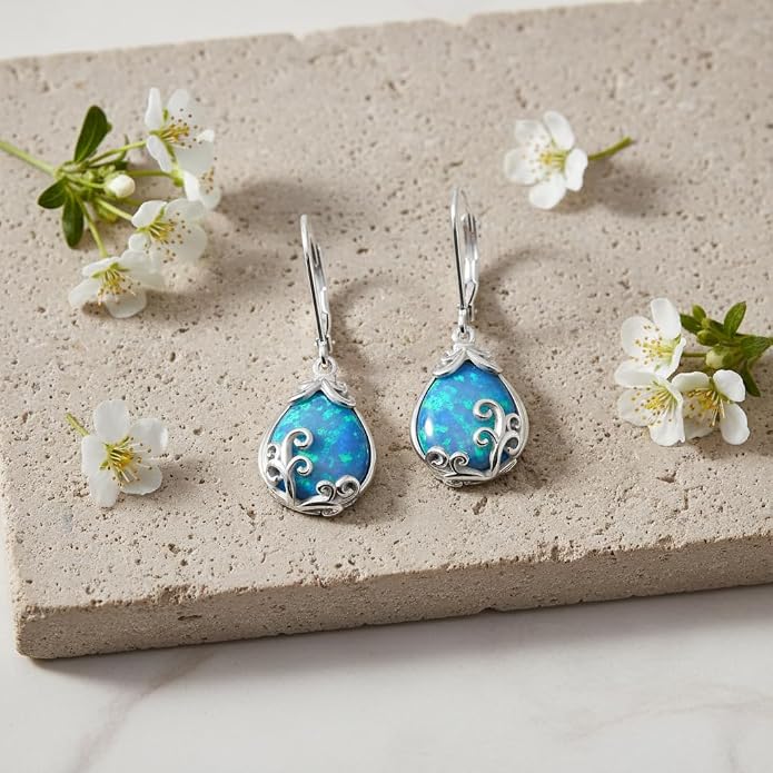 POPLYKE Celtic Filigree Teardrop Drop Dangle Earrings Sterling Silver Leverback Earrings Jewelry for Women