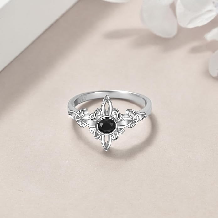 YAFEINI Witches Knot Sterling Silver Ring - Celtic Trinity Knot Jewelry for Women