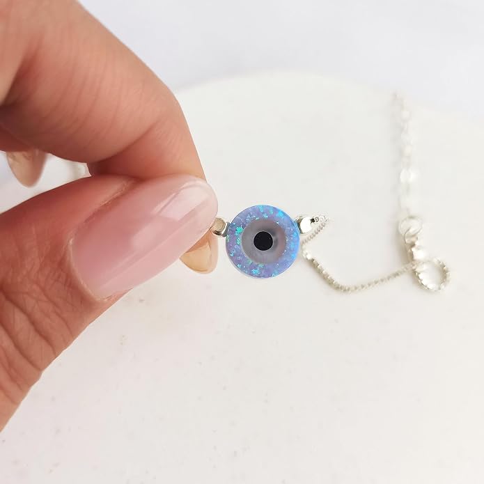 Minimalist Evil Eye Charm Bracelet – Handmade Delicate Good Luck Jewelry for Women – Adjustable 6.5” + 1” Extender