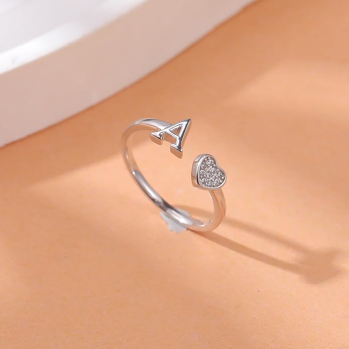 LOVECOM Initial Heart Rings for Women 925 Sterling Silver Gold Adjustable Letter Name Ring Non Tarnish Trendy Stuff Alphabet Letter CZ Stackable Ring Jewelry Gifts for Mom Daughter Sister