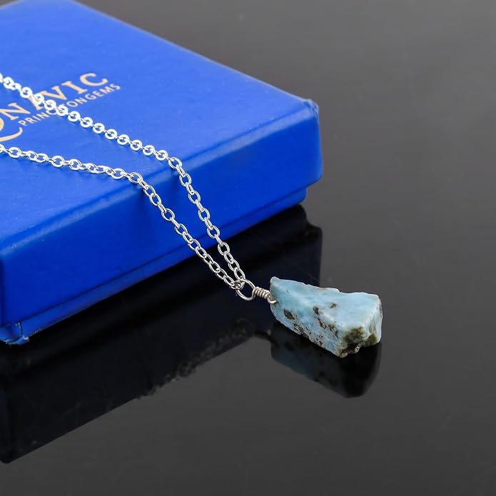 Raw Gemstone Dainty Pendant Necklace for Women, Natural Birthstone Handmade Jewelry, Healing Chakra Crystal, Silver Plated Chain 18" Birthday Gift for Her