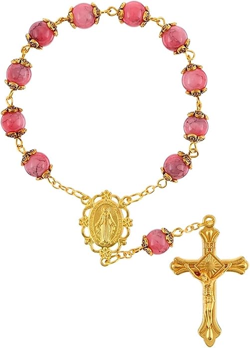 Autom Bulk Rosaries One Decade Rosary Prayer Bead Bracelets with Centerpiece and Crucifix