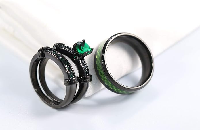 3pcs Matching Rings His and Hers Ring Couple Rings Pruple Cz Womens Wedding Ring Sets Wedding Bands