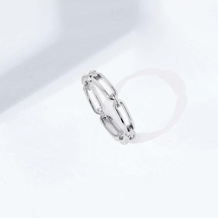 Amazon Essentials 14K Gold or Rhodium Plated Sterling Silver Chain Link Band Ring