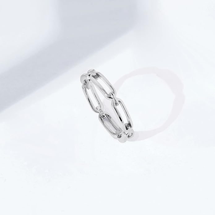 Amazon Essentials 14K Gold or Rhodium Plated Sterling Silver Chain Link Band Ring