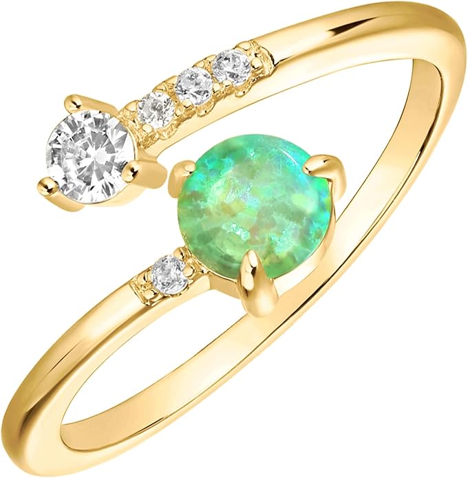 PAVOI 14K Gold Plated Created Opal Rings - Stacking Rings for Women