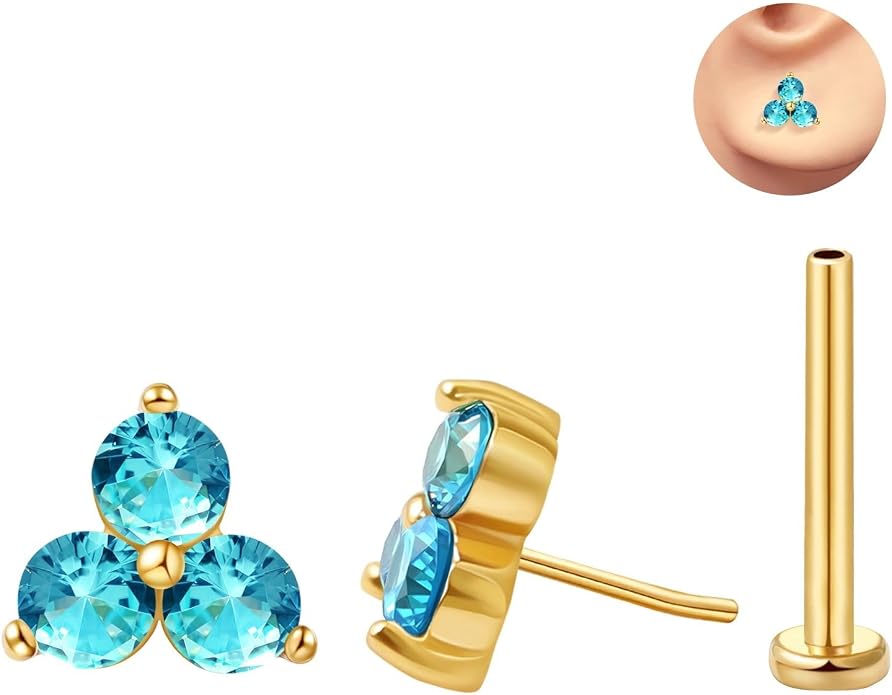 FANSING Cartilage Earring Tragus Stud Trio CZ Stone Flat Back Earring for Helix Conch Threadless Push Pin Labret Stud