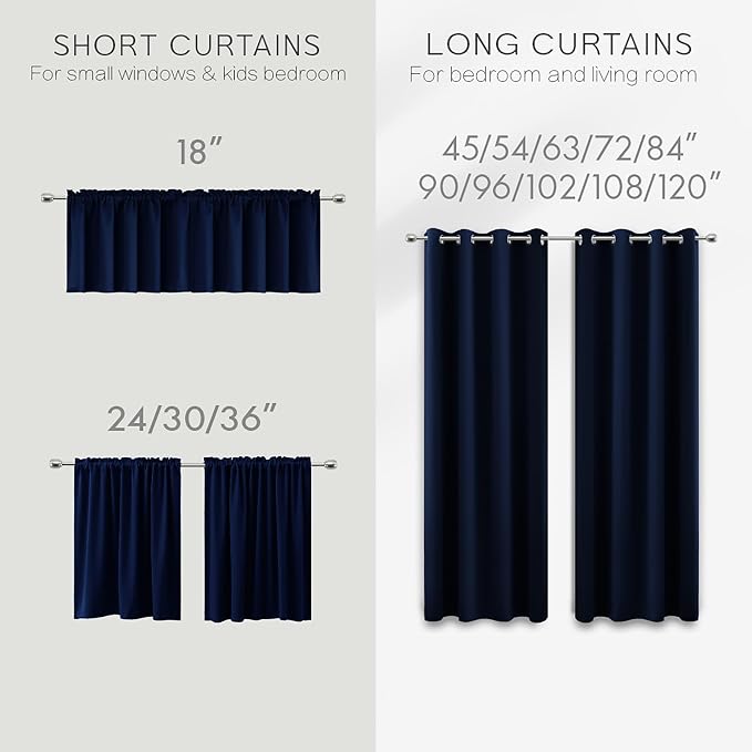 KOUFALL 54 Inch Length Curtains for Bedroom Men Room Decor Darkening Grommet Insulating Curtains for Living Room Bathroom Wide Dark Navy Midnight Blue 42 by 54 Inches Long