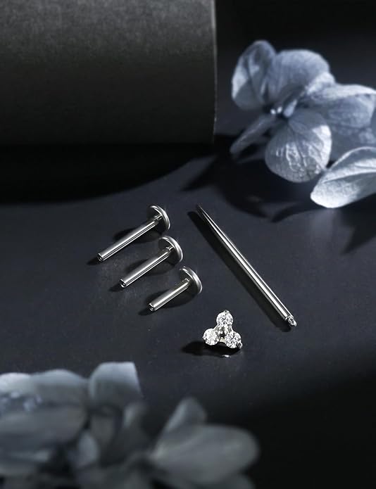 16G Astm F136 Titanium Internal Thread Flat Back Earrings Nose Studs Tragus Forward Helix Conch Cartilage Lobe Earrings Stud Medusa Labret Monroe Lip Ring Piercing Jewelry For Women Men