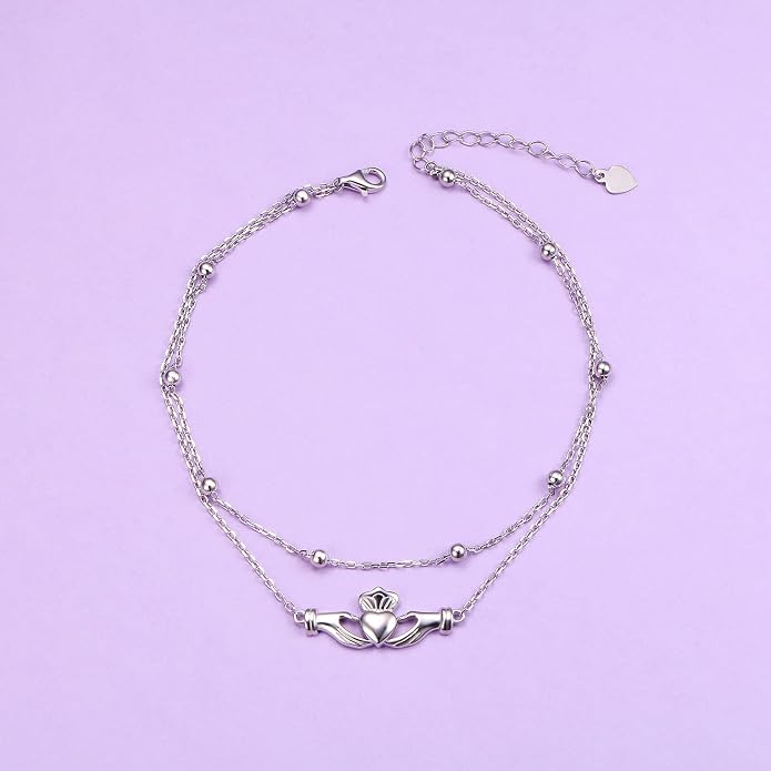 Yearace Anklet for Women S925 Sterling Silver Adjustable Foot Beaded Chain Lotus Flower Claddagh Dragonfly Witches Knot Ankle Bracelet Summer Beach Anklets Jewelry Gift