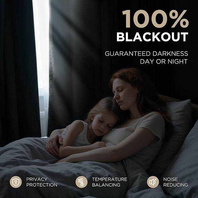 Joydeco 100% Blackout Velvet Curtains Black 96 Inch Back Tab | Luxury Thermal Insulated Velvet Curtains for Bedroom Living Room, Soundproof Blackout Window Drapes