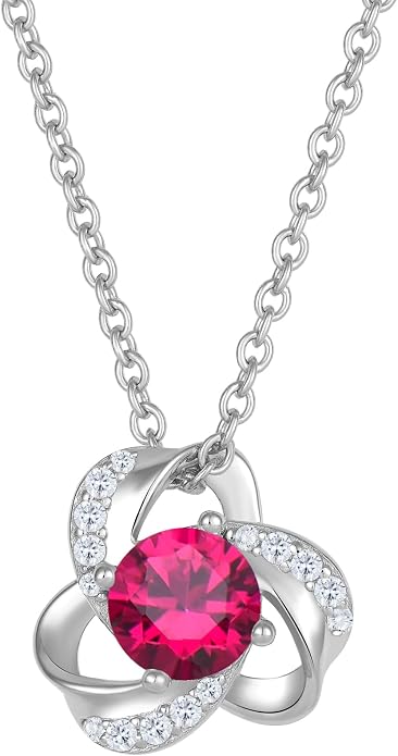 18K Gold Plated Love Knot Necklace for Women, 925 Sterling Silver Round cut Birthstone Pendant Necklace With Chain Lucky Flower Jewelry Gift