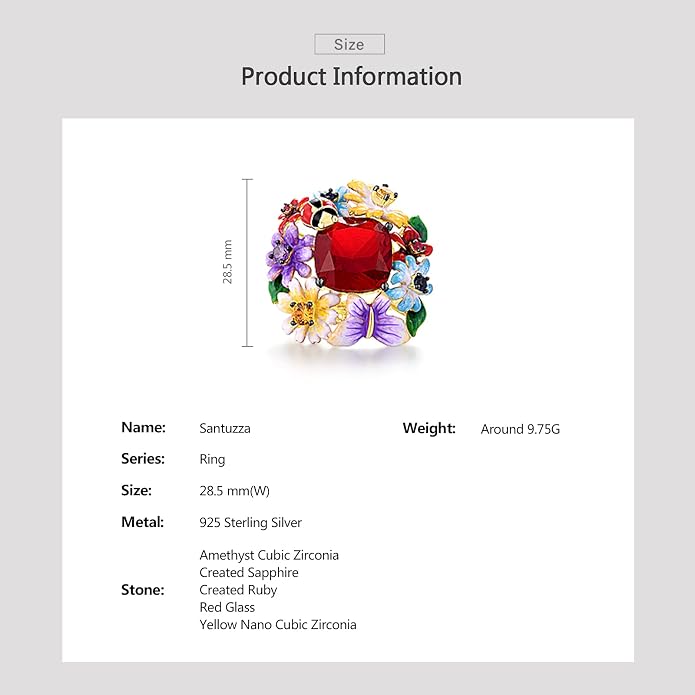 Santuzza 925 Sterling Silver Enamel Flower Ring for Women