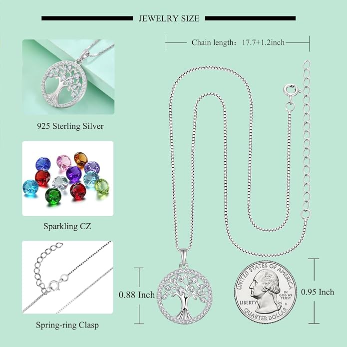 STARCHENIE Tree of Life Necklace 925 Sterling Silver Pendant for Women Family Tree Necklaces Birthstone Jewelry for Her Wife Mom Grandma