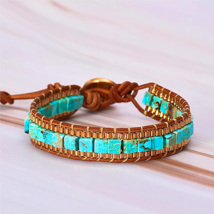 Mens Genuine Leather Bracelet - Handmade Adjustable Leather Cuff Bracelet punk Style leather wrap Wristband for Men
