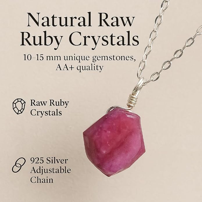 Raw Birthstone Crystal Necklace for Women, Hypoallergenic 925 Sterling Silver Pendant, Adjustable 16+2" Silver Chain, Light Natural Gemstone Jewelry for Everyday Wear & Gift for her & him