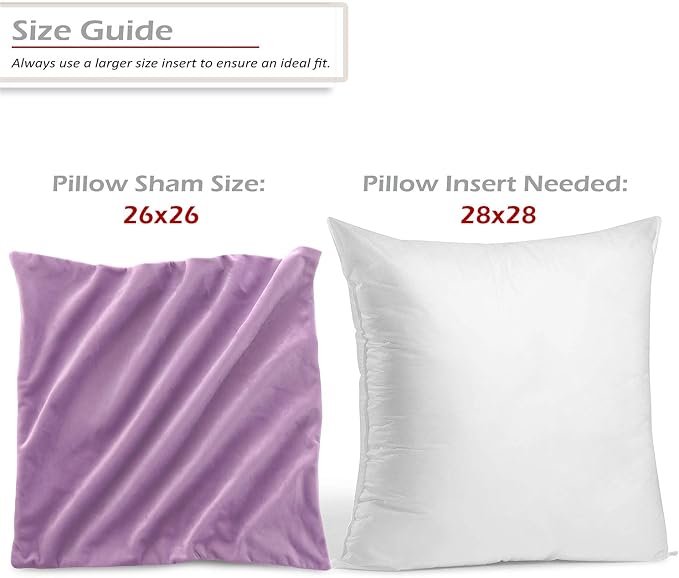 Nestl Throw Euro Pillow Covers, Cozy Velvet Decorative Pillow Covers 26 x 26 Inches, Soft Solid Couch Pillow Case for Sofa, Bed and Car, Set of 2 - Lavender