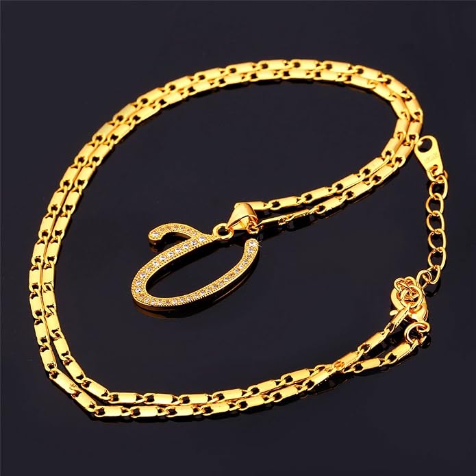 U7 Initial Necklace for Women, Gold/Platinum Plated CZ Crystal Letter A-Z Pendant Necklace, Shiny 20 Inch Name Chain Dainty Personalized Jewelry for Men Mom Wife Friend