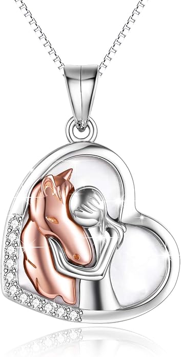 YFN Horse Pendant Necklace Jewelry 925 Sterling Silver Women Embrace Horse Gift For Women