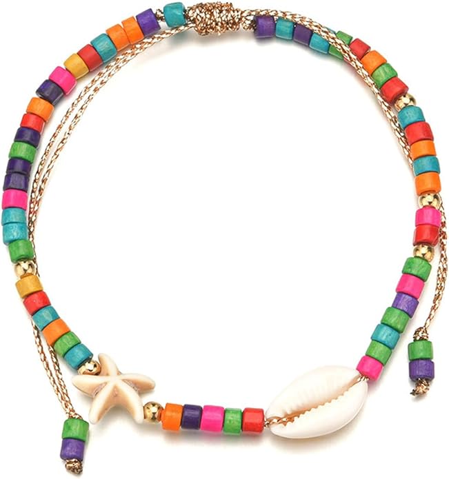 Starfish Ankle Bracelet for Women Elastic Heart Anklet Stretchy Waterproof Ankle Bracelet Colorful Beaded Anklet Boho Love Ankle Bracelet Silver Summer Beach Anklet Jewelry Accessories