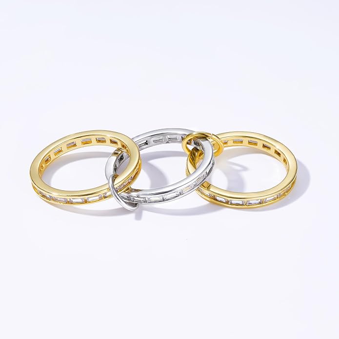 KissYan Stackable Rings for Women, 14k Gold Plate Interlocked Multi Ring Set Dainty Pave CZ Personalized Fashion Two-Toned Mixed Metals Stacking Jewelry Trendy Statement Gift