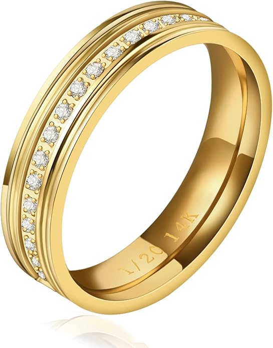 NOKMIT 5mm 14K Gold Filled Rings for Women Girls Dainty Thick Wedding Band Couple Anniversary Engagement Thumb Ring Gifts High Polished Plain Flat Cigar Band Tarnish Resistant Comfort Fit Size 4 to 11