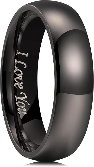 King Will 316L Stainless Steel Wedding Band for Men Women-2-8mm Width Wedding Ring in Black/Sliver/Gold Plated Laser I Love You High Polished Dome Style Promise Ring Comfort Fit Size 4-15