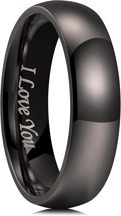 King Will 316L Stainless Steel Wedding Band for Men Women-2-8mm Width Wedding Ring in Black/Sliver/Gold Plated Laser I Love You High Polished Dome Style Promise Ring Comfort Fit Size 4-15